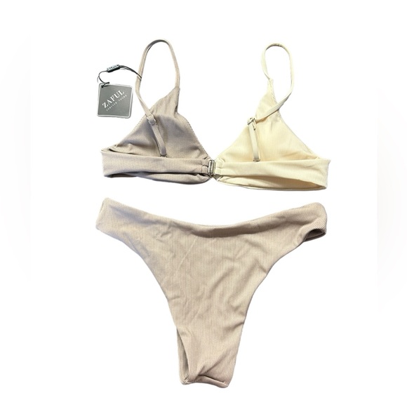 ZAFUL Boho neutral ribbed high cut cheeky bikini set size M NWT - Picture 2 of 2